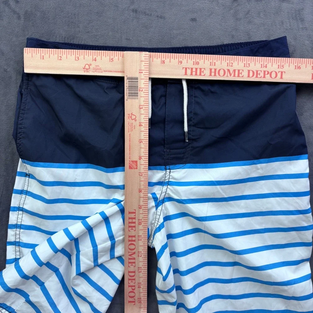 Polo Ralph Lauren Boys Swim Trunks XL 18-20 Navy Blue White Striped Shorts